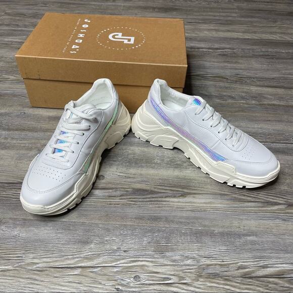 Joshua Sanders Women's White/Metallic Holo Stripe Zenith Bit Sneaker sz 41/US 11 - Picture 2 of 6